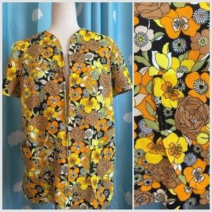 70s floral top shirt- size M